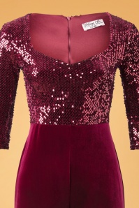 Vintage Chic for Topvintage - Sigourney Sequin Velvet Jumpsuit Années 70 en Bordeaux 3