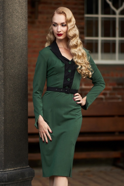Miss Candyfloss - 50s Fayre Gia Suit Wiggle Pencil Dress in Emerald 2