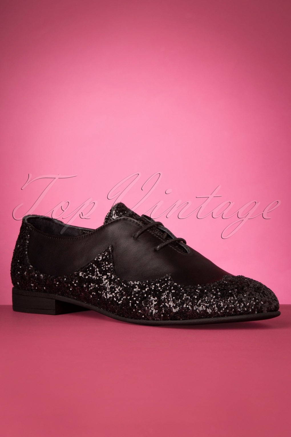 60s Agnes Glitter Flats in Black