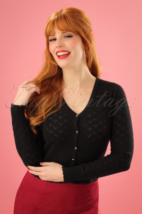 King Louie - 40s Heart Ajour Cardigan in Black