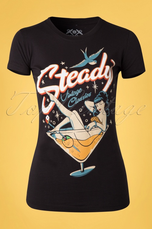 Steady Clothing - 50s Sunset On 66 Girls T-Shirt in Black