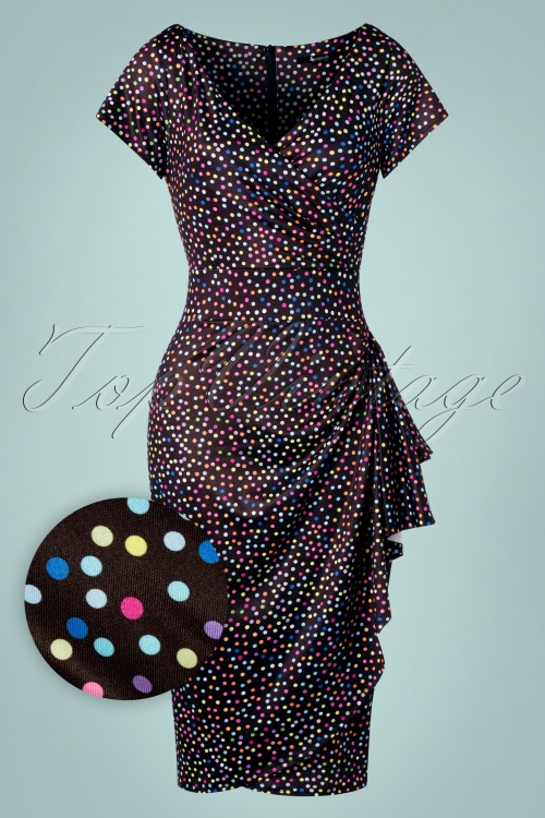 Lady V by Lady Vintage - Elsie Spotty Pencil Dress Années 50 en Noir