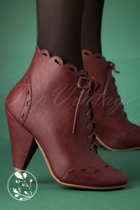 Bettie Page Shoes - 50s Eddie Lace Up Booties in Burgundy 2