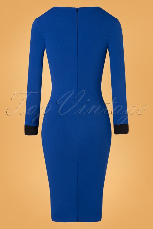 Vintage Chic for Topvintage - Clayre Pencil Dress Années 50 en Bleu Roi et Noir 4
