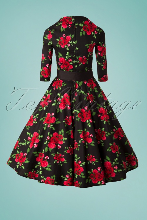 Bunny - 50s Eternity Roses Swing Dress in Black and Red 6