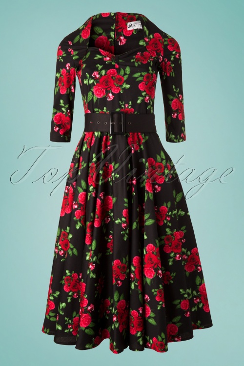 Bunny - 50s Eternity Roses Swing Dress in Black and Red 3