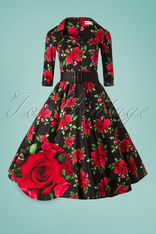 Bunny - 50s Eternity Roses Swing Dress in Black and Red 2