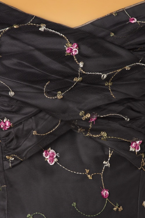 Collectif Clothing - Dorothy Floral Rose swingjurk in zwart 4