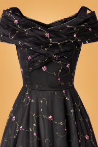 Collectif Clothing - 50s Dorothy Floral Rose Swing Dress in Black 3