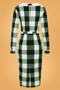 Collectif Clothing - Clemence Meadow Check Pencil Dress Années 50 en Vert 5
