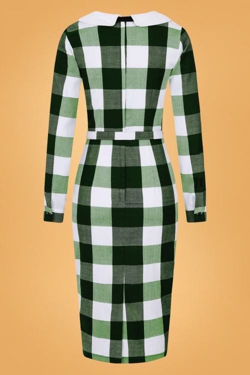 Collectif Clothing - Clemence Meadow Check Pencil Dress Années 50 en Vert 5
