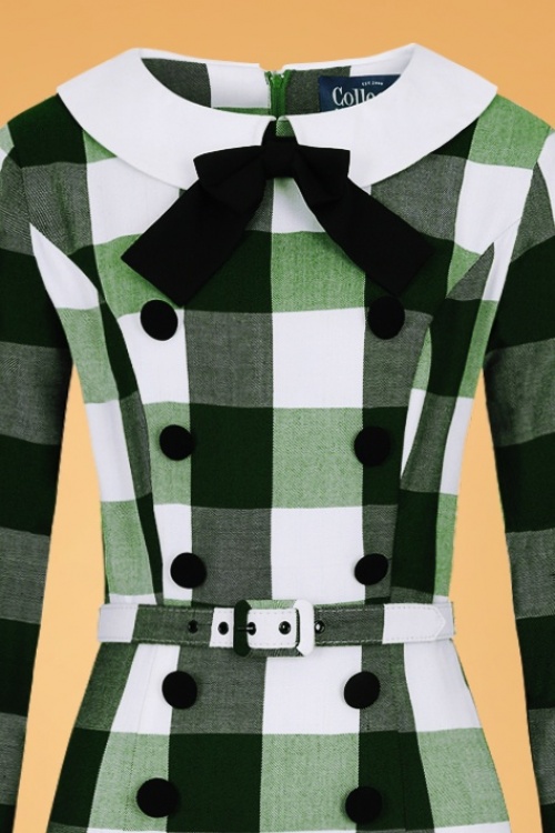 Collectif Clothing - Clemence Meadow Check Pencil Dress Années 50 en Vert 3