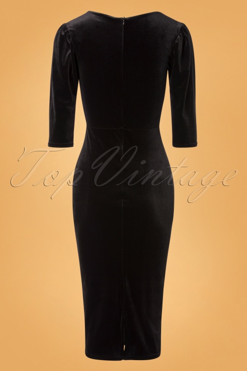 Vintage Chic for Topvintage - 50s Everleigh Velvet Pencil Dress in Black 4