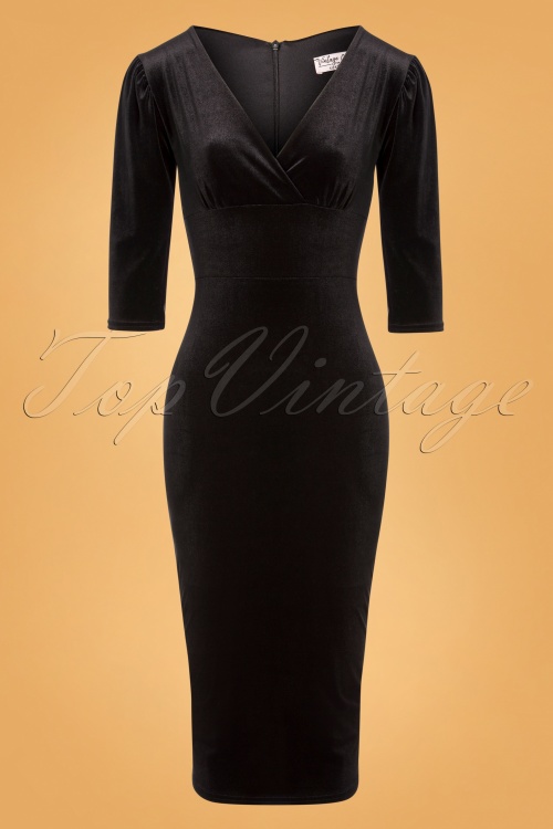 Vintage Chic for Topvintage - Everleigh Velvet Pencil Dress Années 50 en Noir