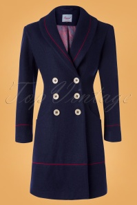 Banned Retro - 60s Rocking Coat in Navy and Red