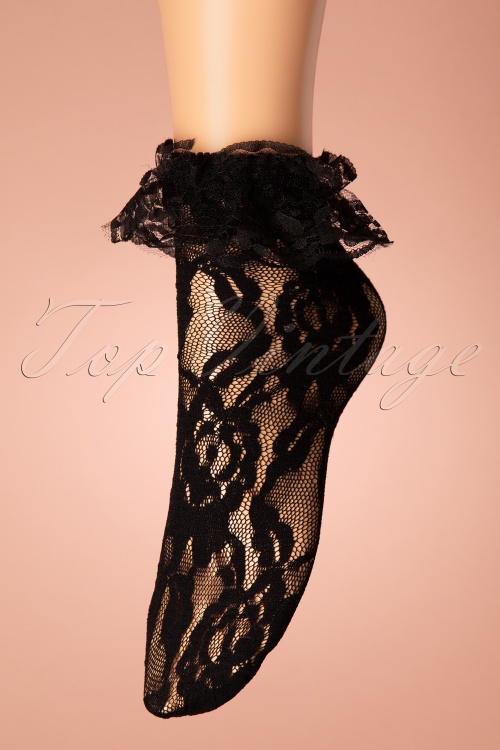 Rouge Royale - 50s Lace Anklet Ruffle Socks in Black