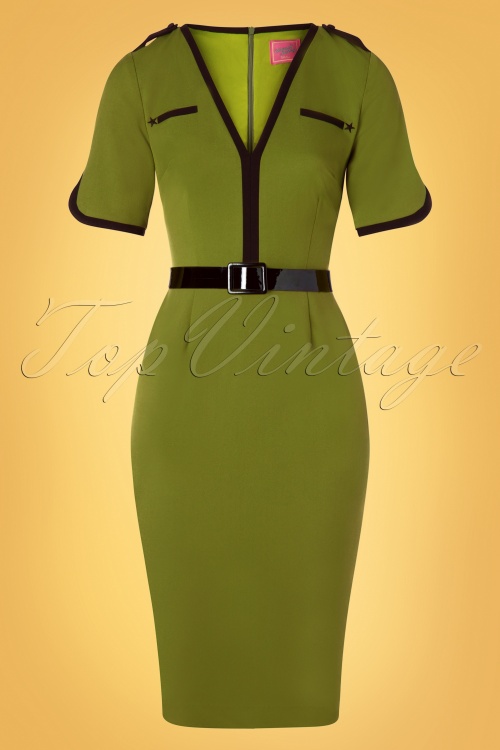 Glamour Bunny - 50s Demi Pencil Dress in Green 3