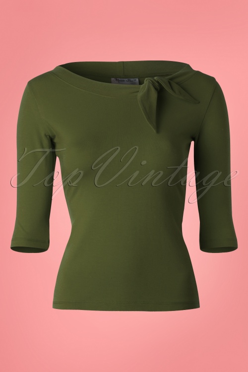 Heart of Haute - 50s Lily Bow Top in Olive 3