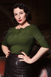 Heart of Haute - 50s Lily Bow Top in Olive