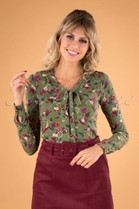 King Louie - 60s Kansas Bow Blouse in Olive Green 2