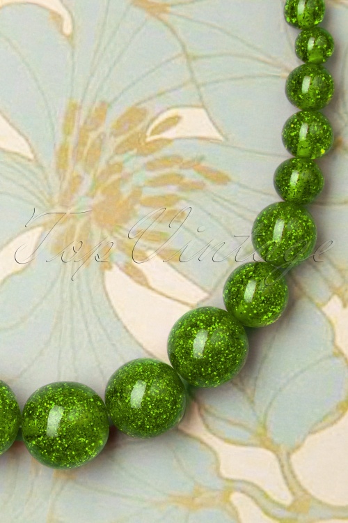 Splendette - TopVintage Exclusive ~ Glitter Beaded Necklace Années 20 en Vert Feuille 2