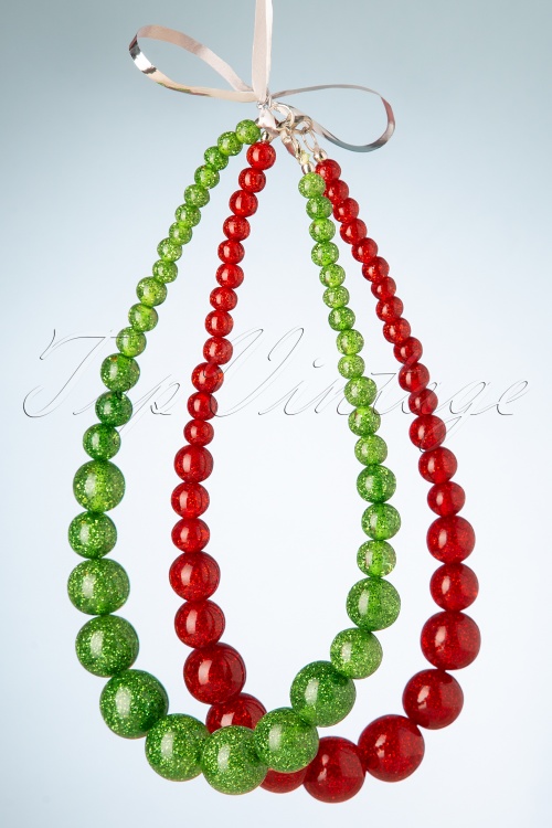 Splendette - TopVintage Exclusive ~ Glitter Beaded Necklace Années 20 en Vert Feuille 3