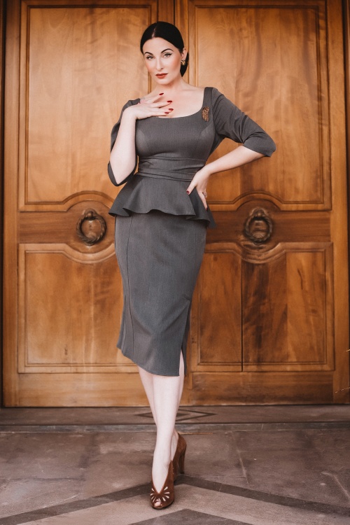 Miss Candyfloss - Ava Collaboration ~ 50s Ava Pencil Dress in Grey 2