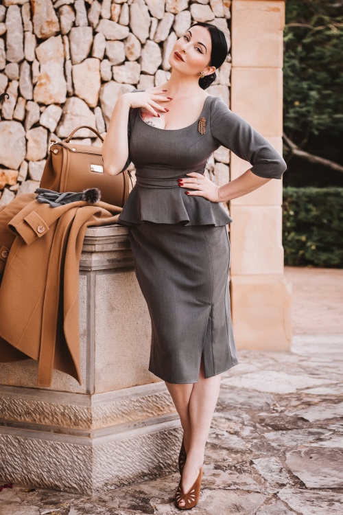 Miss Candyfloss - Ava Collaboration ~ 50s Ava Pencil Dress in Grey