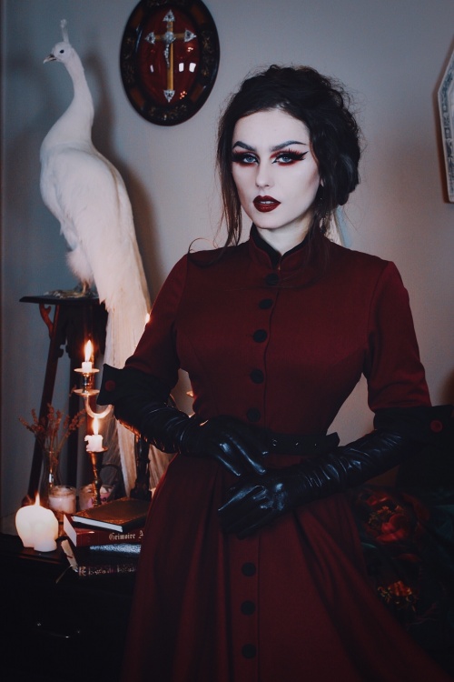 Miss Candyfloss - Acid Doll Collaboration ~ Edelie Tea swing-jurk in wijn en zwart 7
