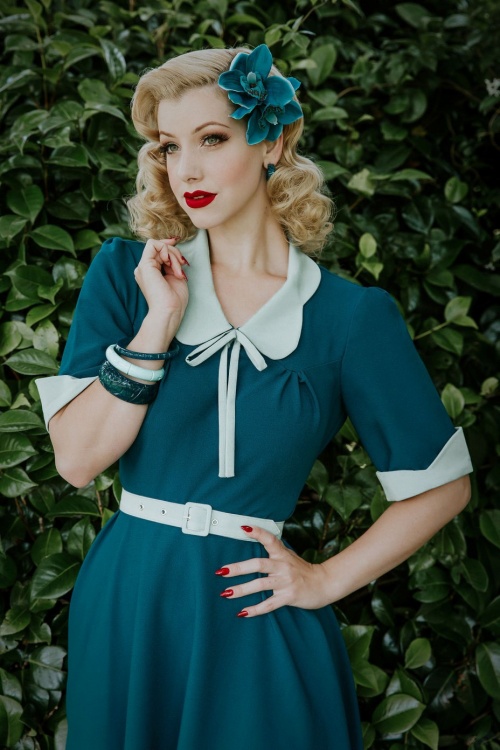 Miss Candyfloss - Ella Collaboration ~ 40s Ella Kat Swing Dress in Teal and Mint 2