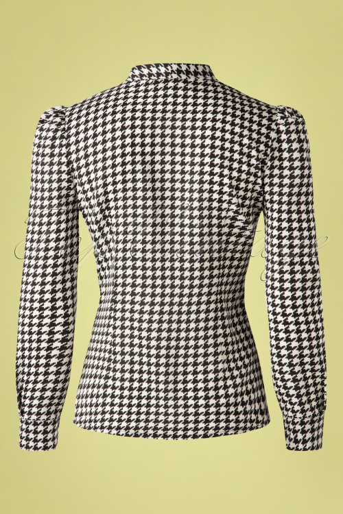 Belsira - 50s Emerson Houndstooth Blouse in Black and Ivory 4