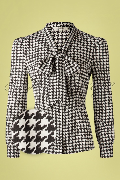 Belsira - 50s Emerson Houndstooth Blouse in Black and Ivory 2