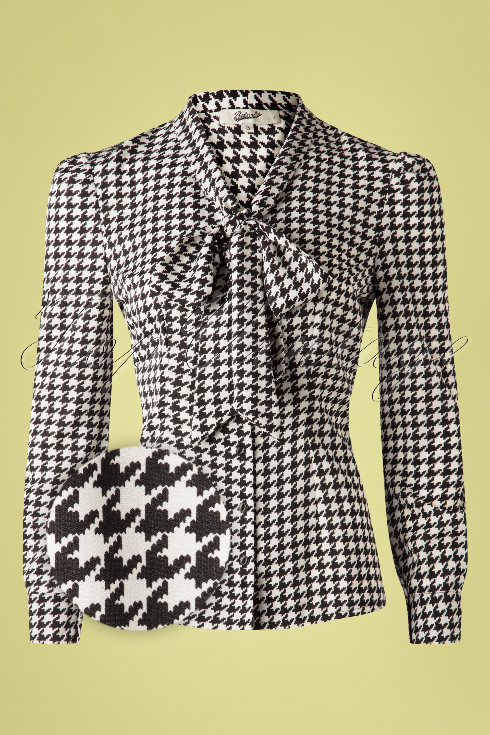 Belsira - Emerson Houndstooth blouse in zwart en ivoor 2