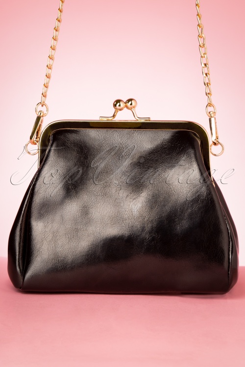 La Parisienne - 50s Geneviève Gold Framed Bag in Black