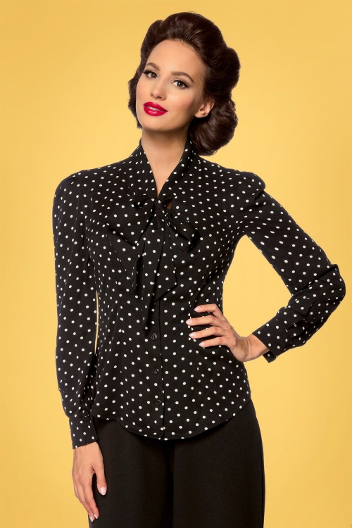 Belsira - 50s Emerson Dots Blouse in Black and Ivory 2