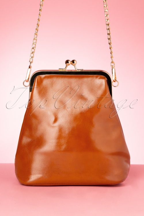 La Parisienne - 50s Henriette Gold Framed Bag in Cognac