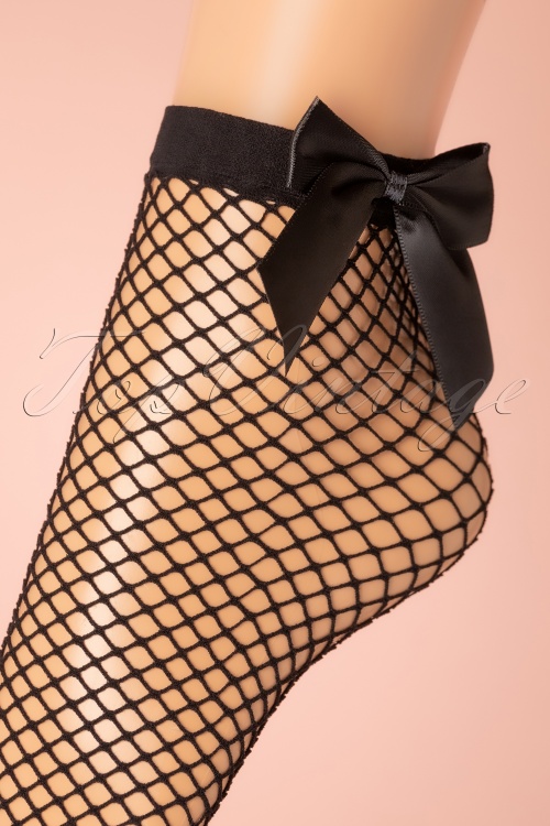 50s Bow Fishnet Socks in Black