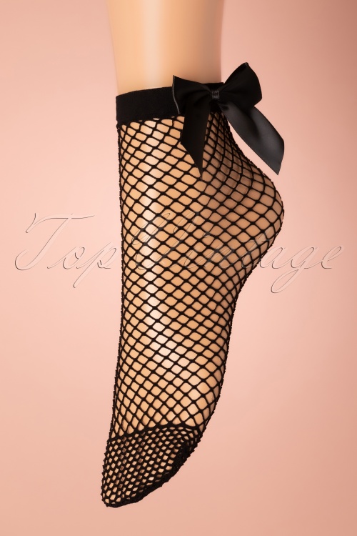 Marcmarcs - Bow Fishnet Socks Années 50 en Noir