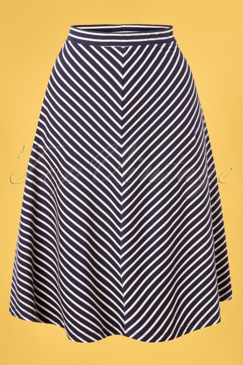 King Louie - Juno Jersey Breton Stripe Skirt Années 60 en Bleu 2