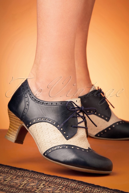 Miz Mooz - 40s Tully Leather Shoe Booties in Navy and Cream 2
