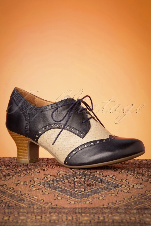 Miz Mooz - 40s Tully Leather Shoe Booties in Navy and Cream