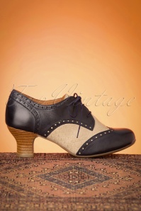 Miz Mooz - Tully Leather Shoe Booties Années 40 en Bleu Marine et Crème 4