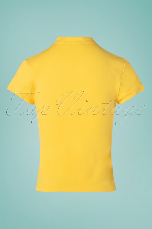 Banned Retro - 50s Mandarin Collar Top in Yellow 2