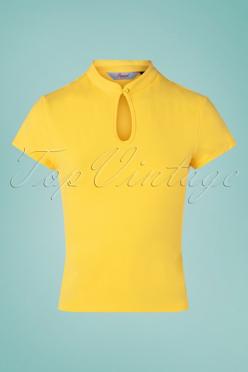 Banned Retro - 50s Mandarin Collar Top in Yellow