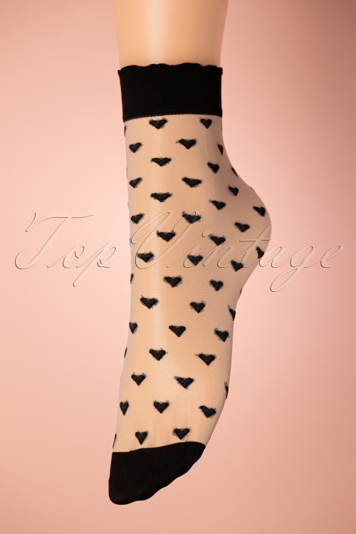 Fiorella - 50s Jeunet Heart Socks in Nude and Black 2