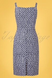 Banned Retro - 60s Tile Pencil Dress in Navy and White 5