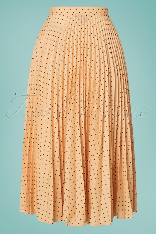 Closet London - 50s Aubrey Pleated Pin Dot Skirt in Apricot 4