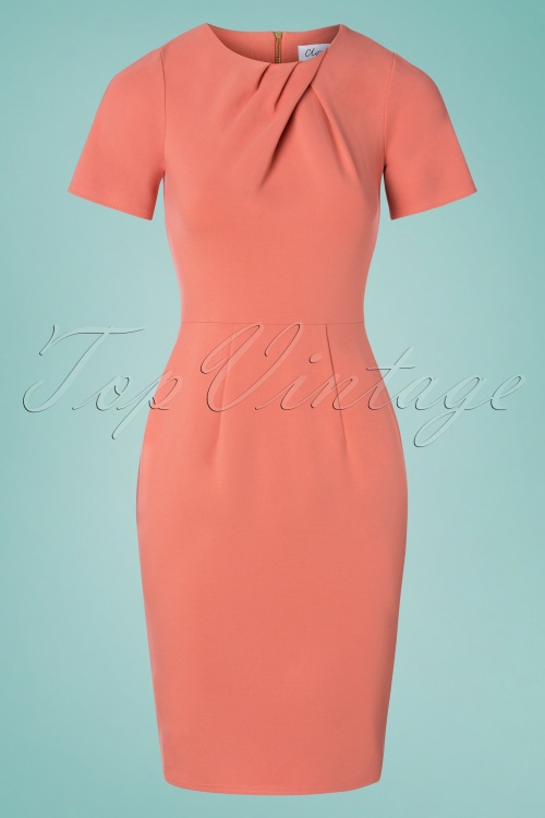 Closet London - 60s Vivianna Pencil Dress in Coral Pink 2