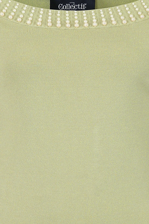 Collectif Clothing - Emilia Pearly Jumper Années 50 en Vert  2