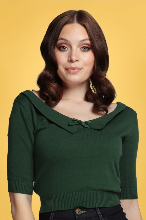 Collectif Clothing - 50s Babette Jumper in Forest Green 2